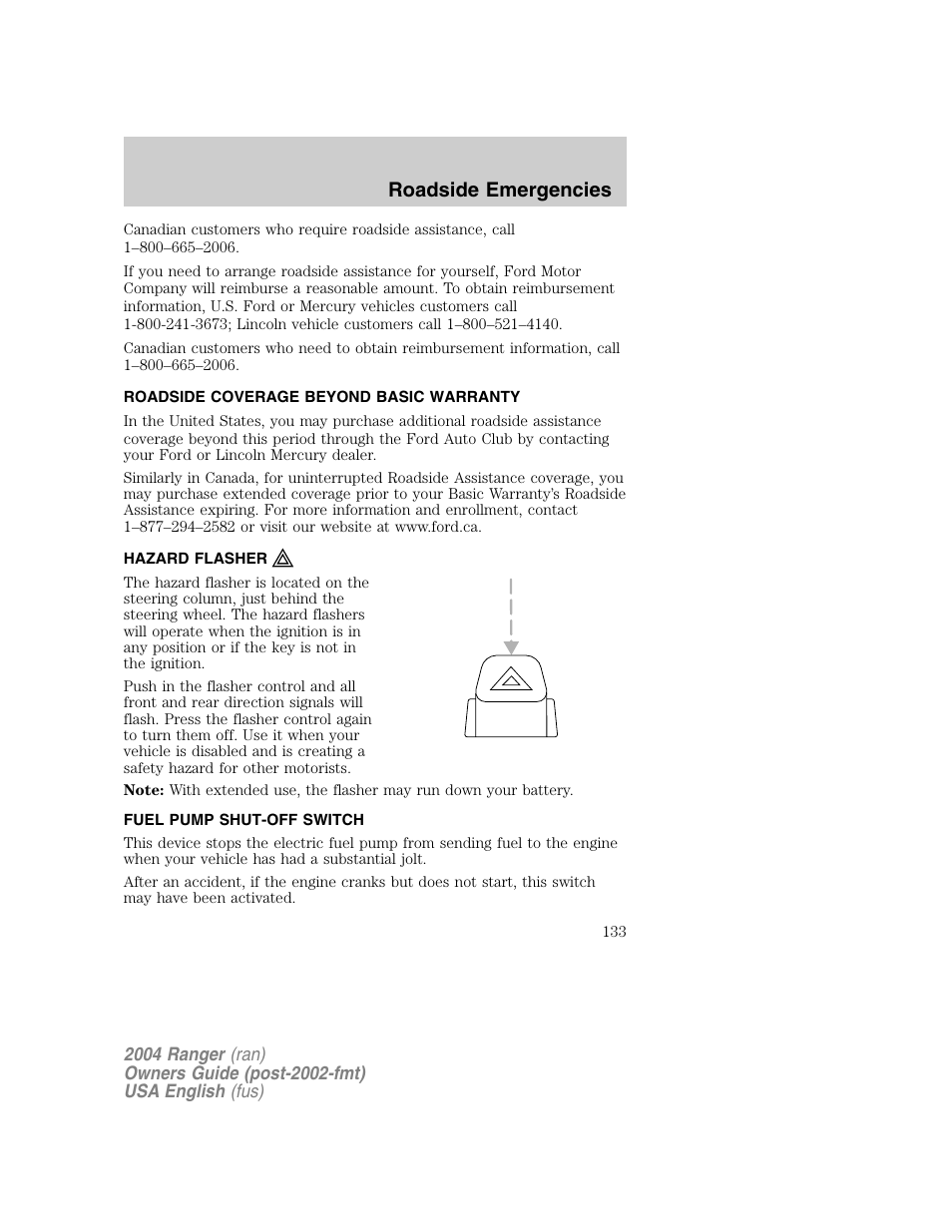 Roadside emergencies | FORD 2004 Ranger v.1 User Manual | Page 133 / 248