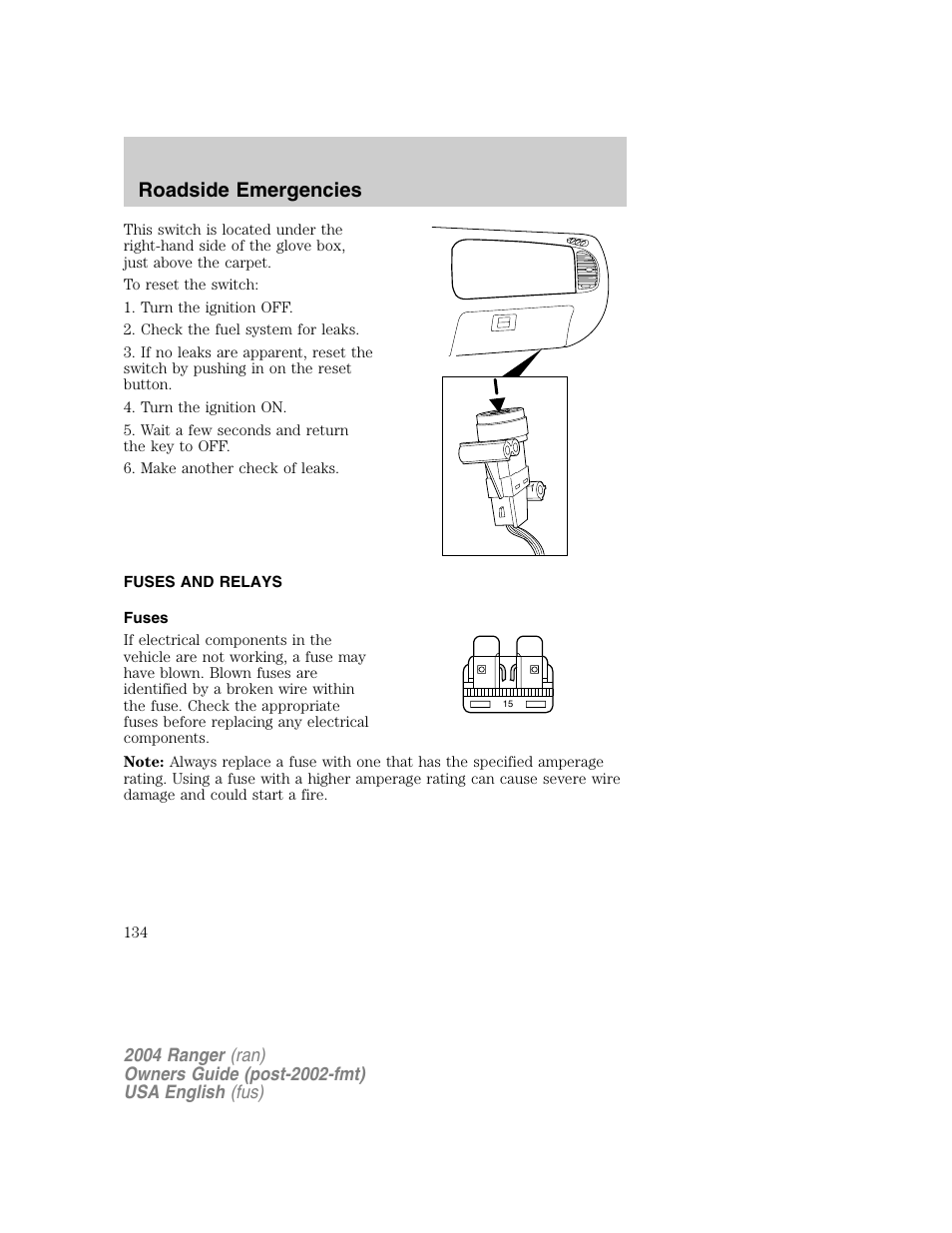 Roadside emergencies | FORD 2004 Ranger v.1 User Manual | Page 134 / 248