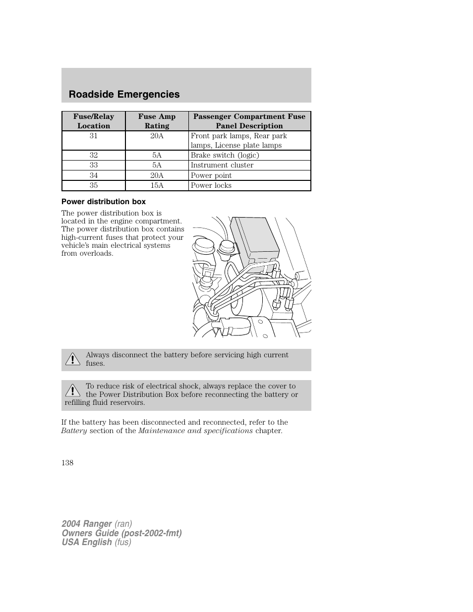 Roadside emergencies | FORD 2004 Ranger v.1 User Manual | Page 138 / 248