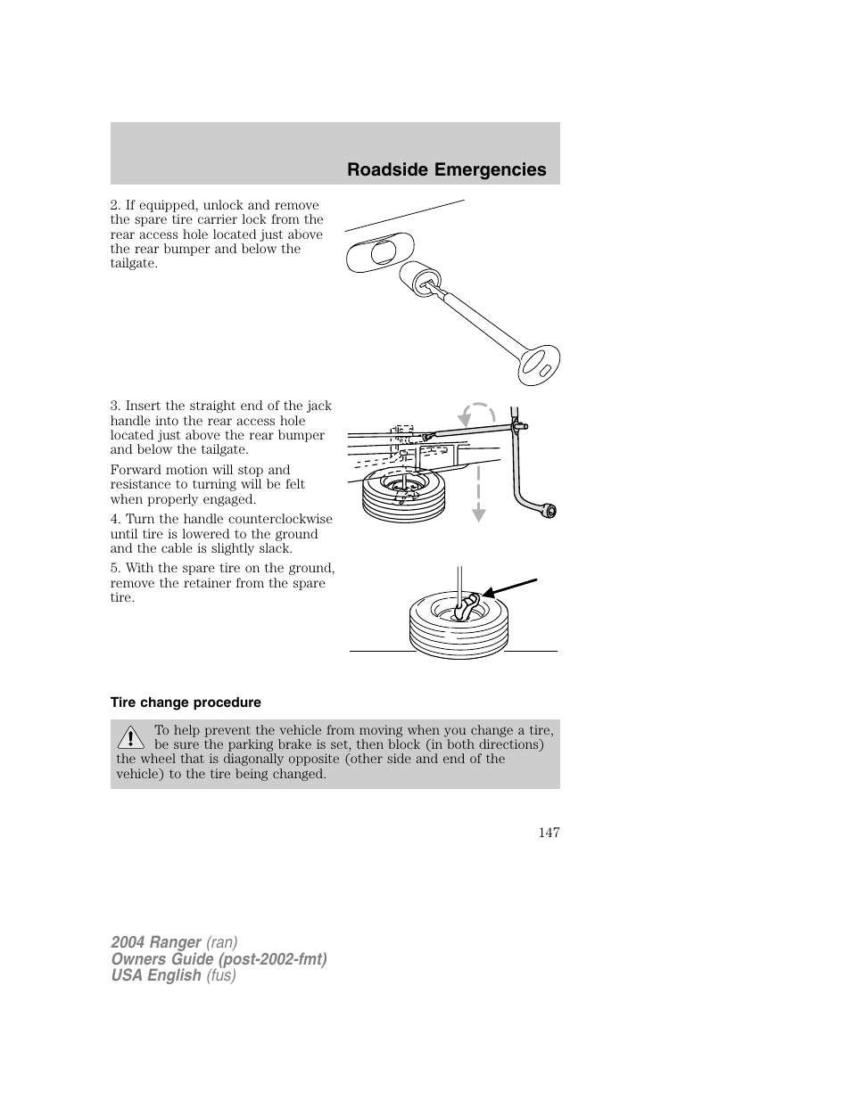 Roadside emergencies | FORD 2004 Ranger v.1 User Manual | Page 147 / 248