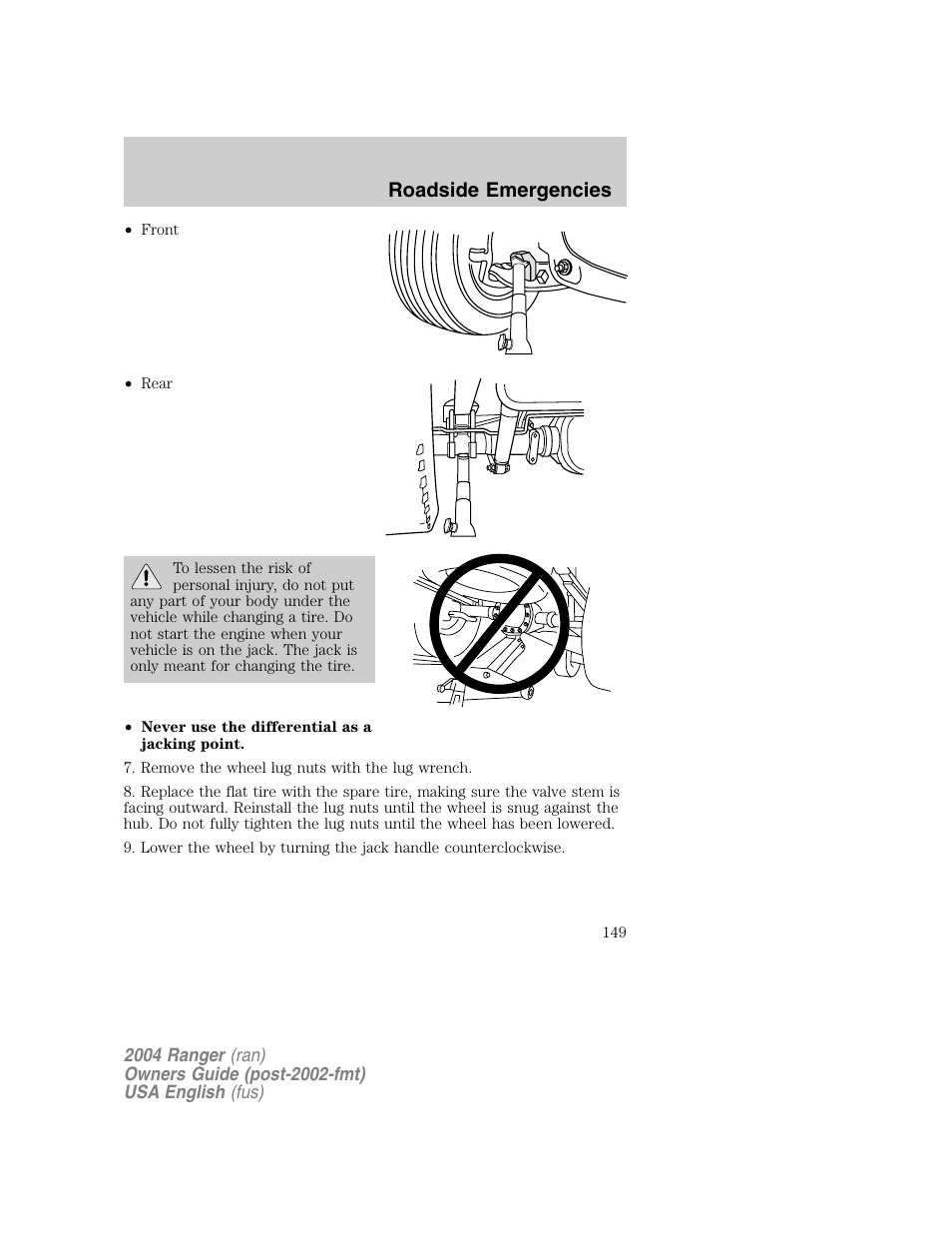 Roadside emergencies | FORD 2004 Ranger v.1 User Manual | Page 149 / 248