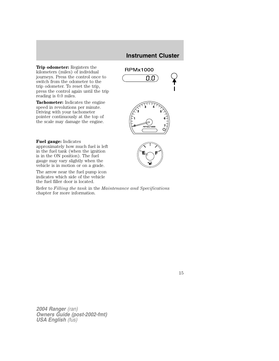 Instrument cluster | FORD 2004 Ranger v.1 User Manual | Page 15 / 248