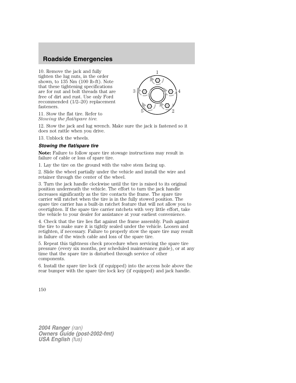 Roadside emergencies | FORD 2004 Ranger v.1 User Manual | Page 150 / 248