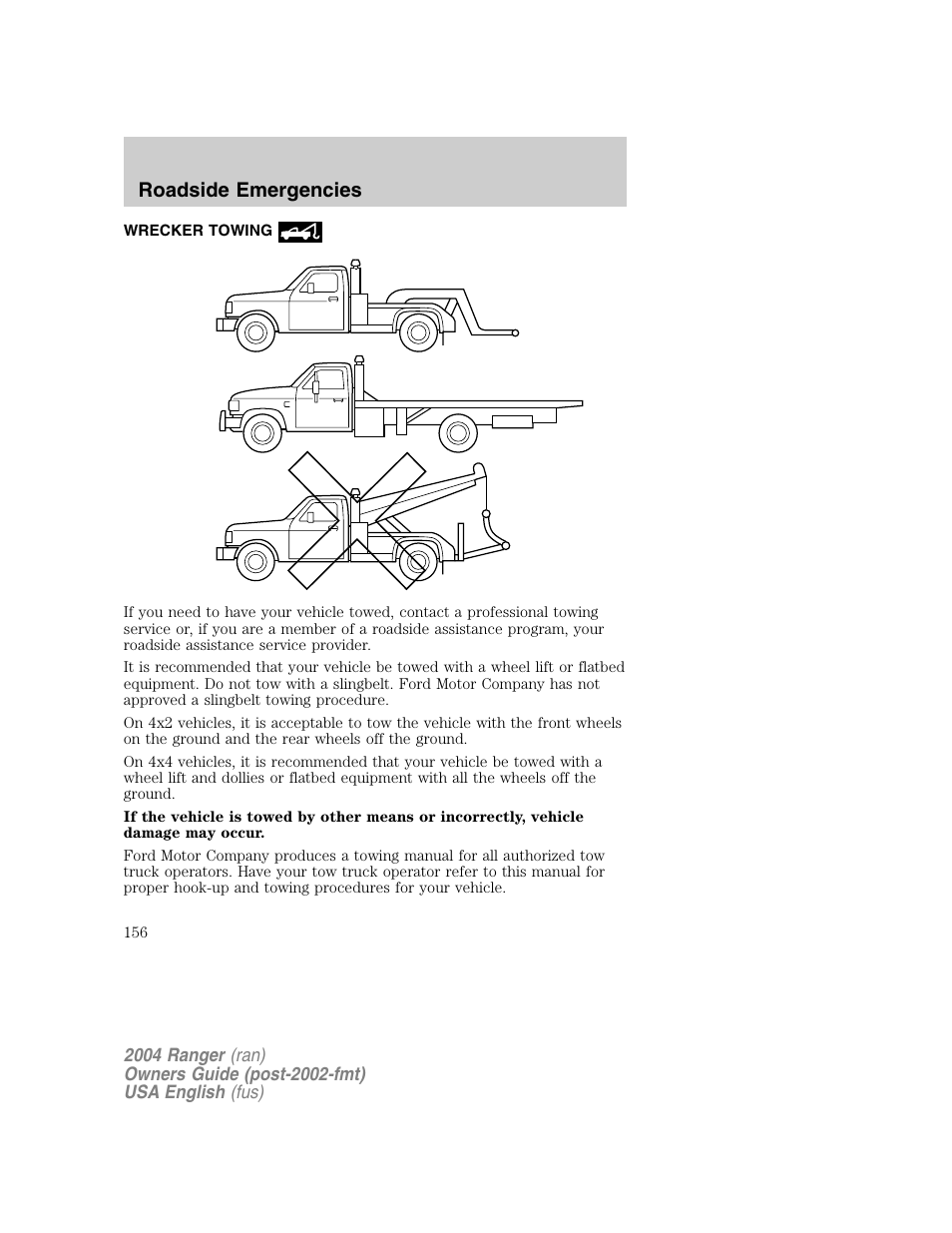 Roadside emergencies | FORD 2004 Ranger v.1 User Manual | Page 156 / 248