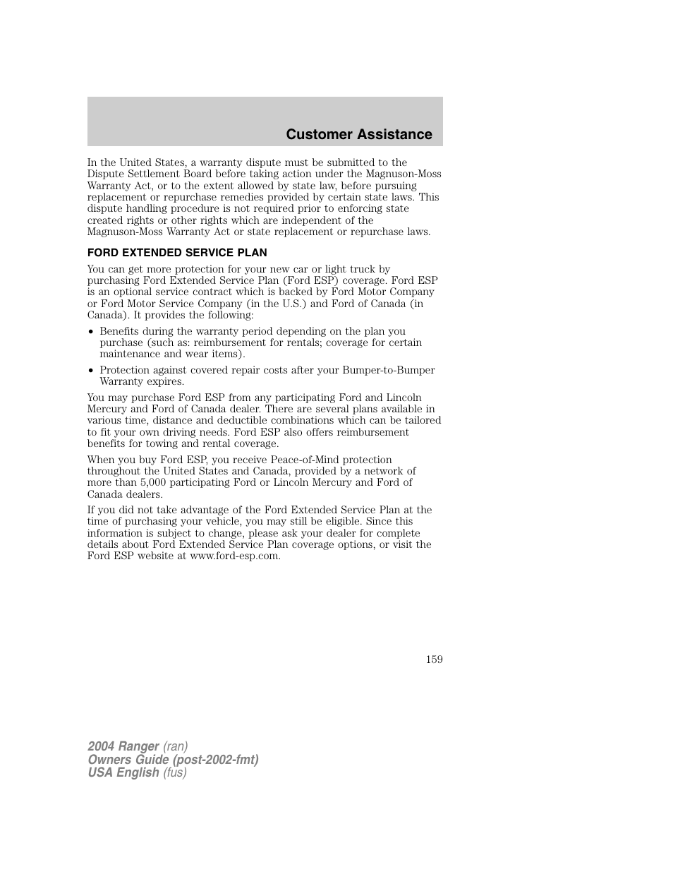 Customer assistance | FORD 2004 Ranger v.1 User Manual | Page 159 / 248