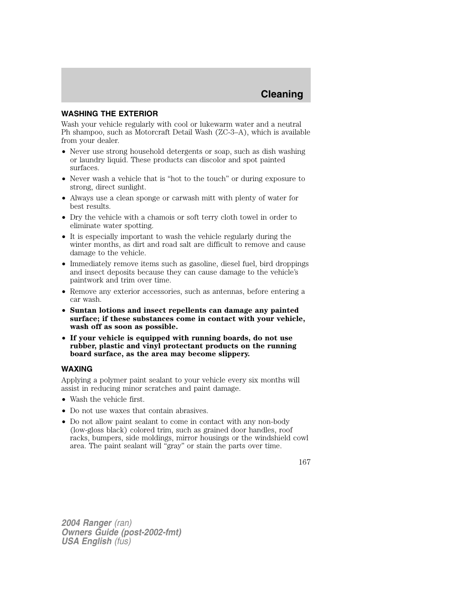 Cleaning | FORD 2004 Ranger v.1 User Manual | Page 167 / 248