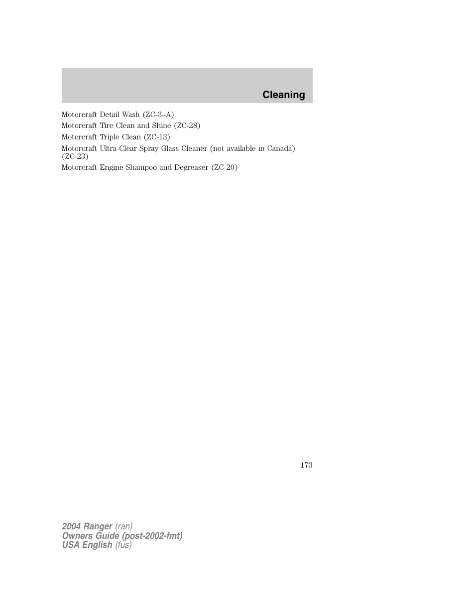 Cleaning | FORD 2004 Ranger v.1 User Manual | Page 173 / 248