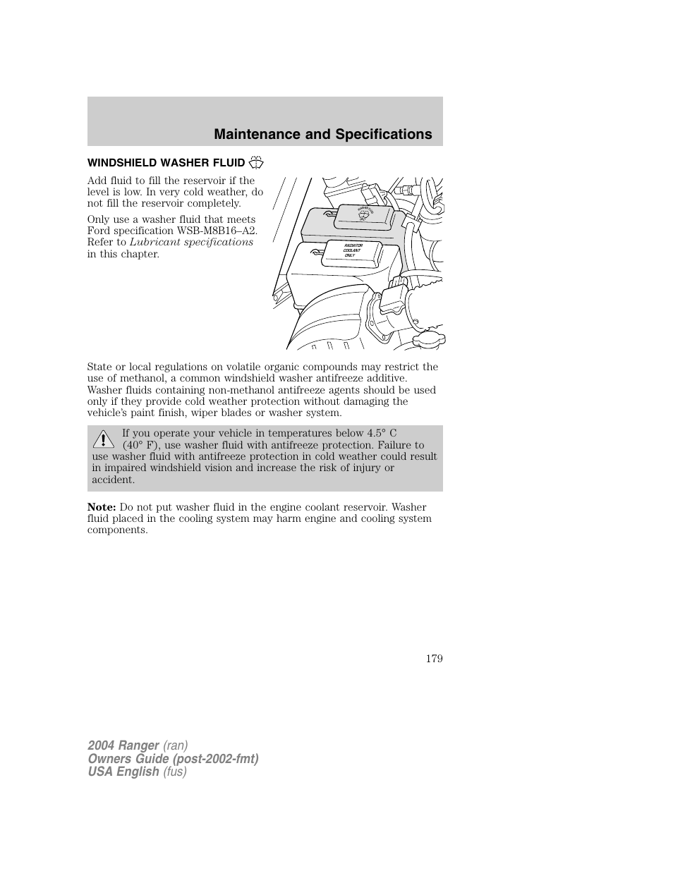 Maintenance and specifications | FORD 2004 Ranger v.1 User Manual | Page 179 / 248