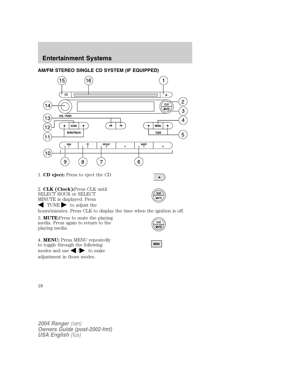 Entertainment systems | FORD 2004 Ranger v.1 User Manual | Page 18 / 248