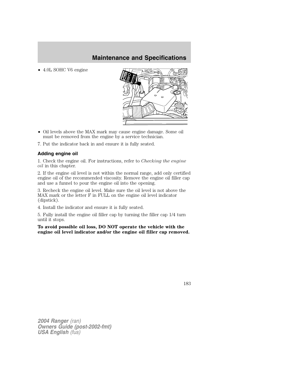 Maintenance and specifications | FORD 2004 Ranger v.1 User Manual | Page 183 / 248