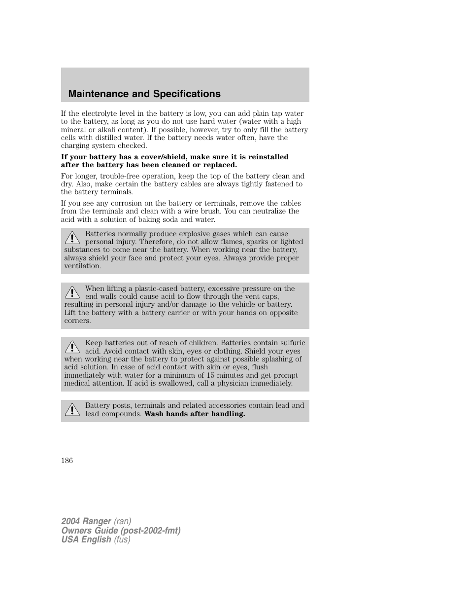 Maintenance and specifications | FORD 2004 Ranger v.1 User Manual | Page 186 / 248