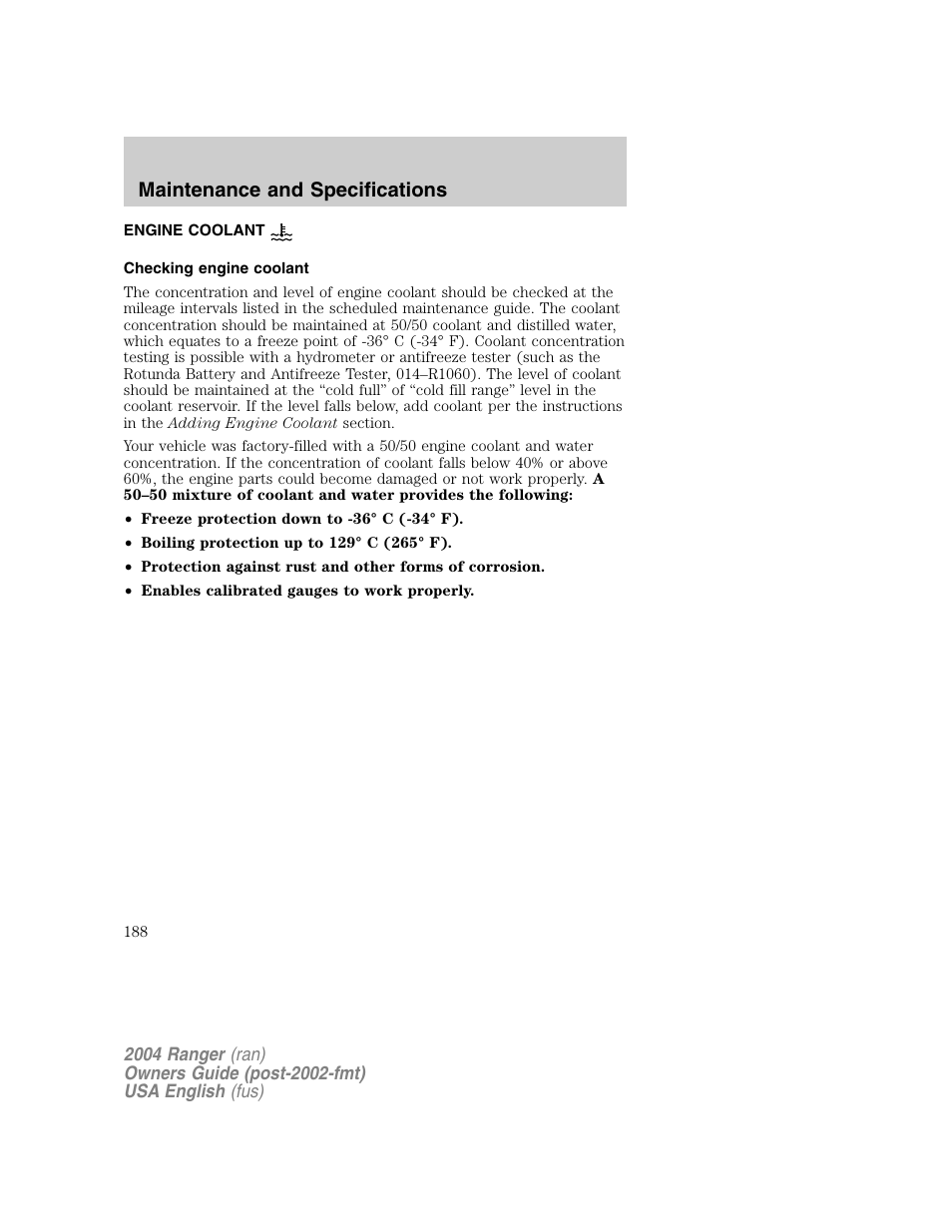 Maintenance and specifications | FORD 2004 Ranger v.1 User Manual | Page 188 / 248