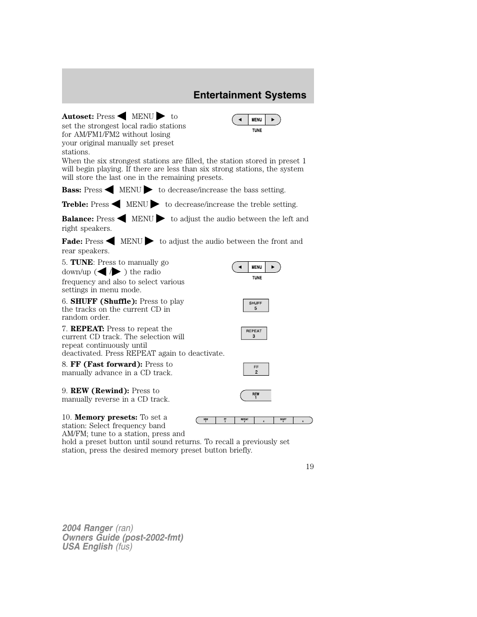 Entertainment systems | FORD 2004 Ranger v.1 User Manual | Page 19 / 248