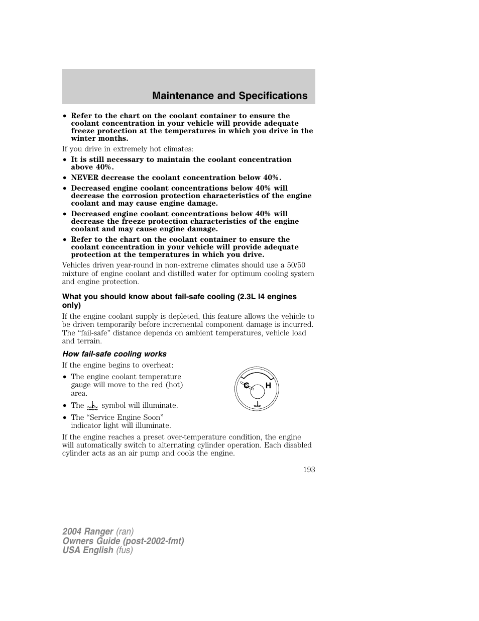 Maintenance and specifications | FORD 2004 Ranger v.1 User Manual | Page 193 / 248