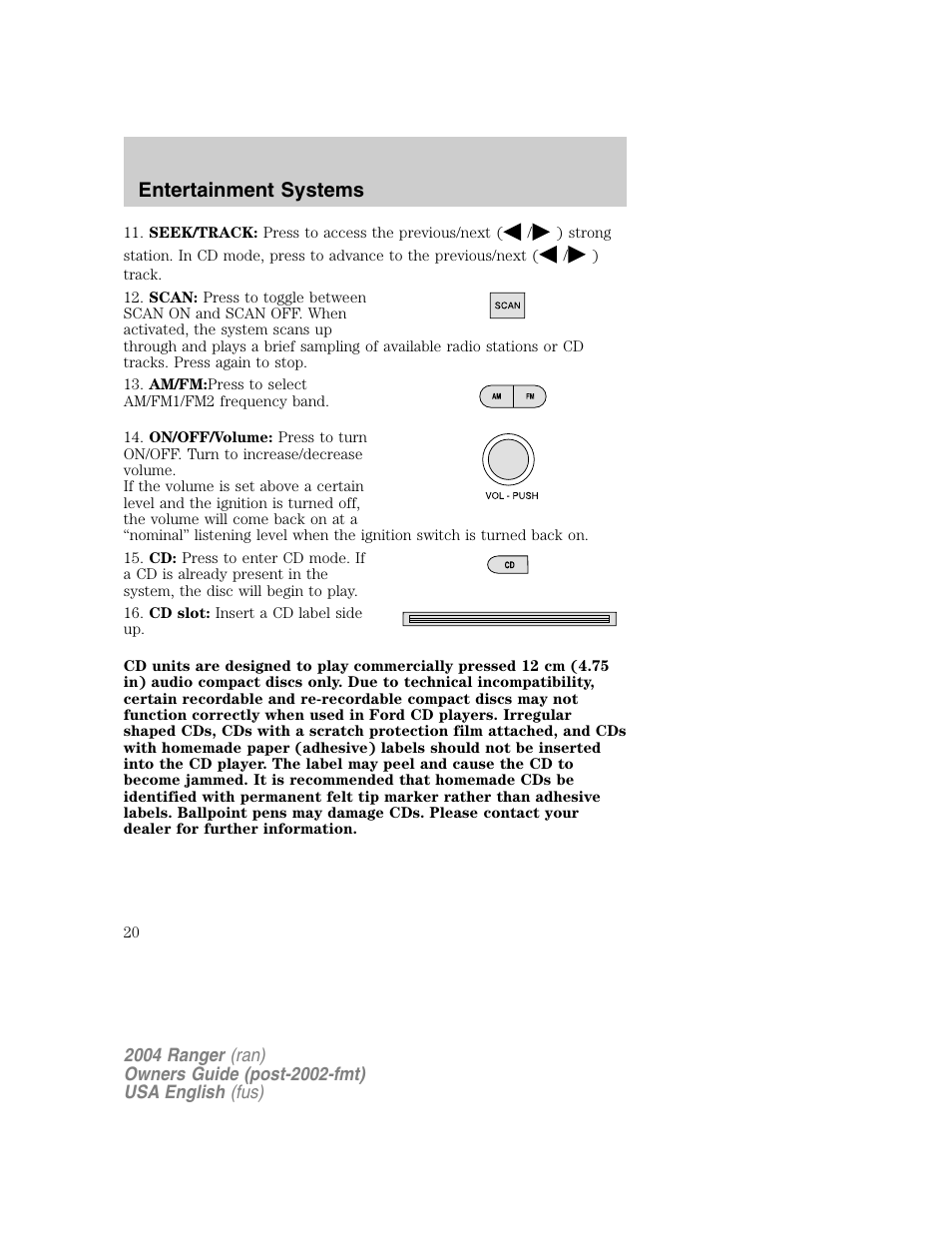 Entertainment systems | FORD 2004 Ranger v.1 User Manual | Page 20 / 248