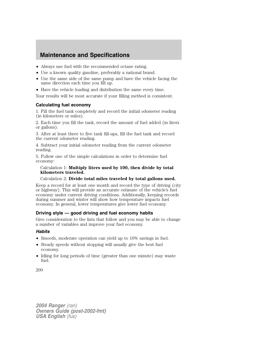 Maintenance and specifications | FORD 2004 Ranger v.1 User Manual | Page 200 / 248