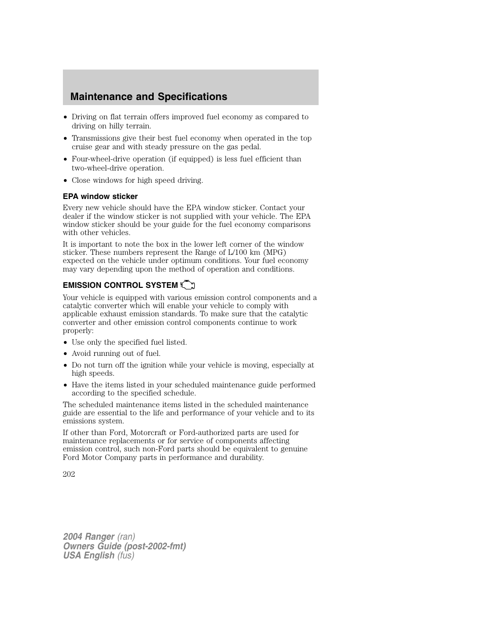 Maintenance and specifications | FORD 2004 Ranger v.1 User Manual | Page 202 / 248