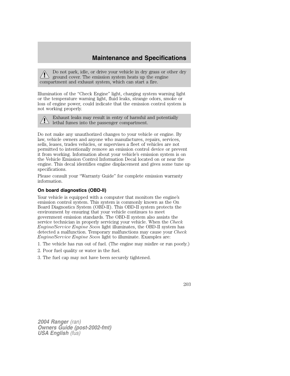 Maintenance and specifications | FORD 2004 Ranger v.1 User Manual | Page 203 / 248