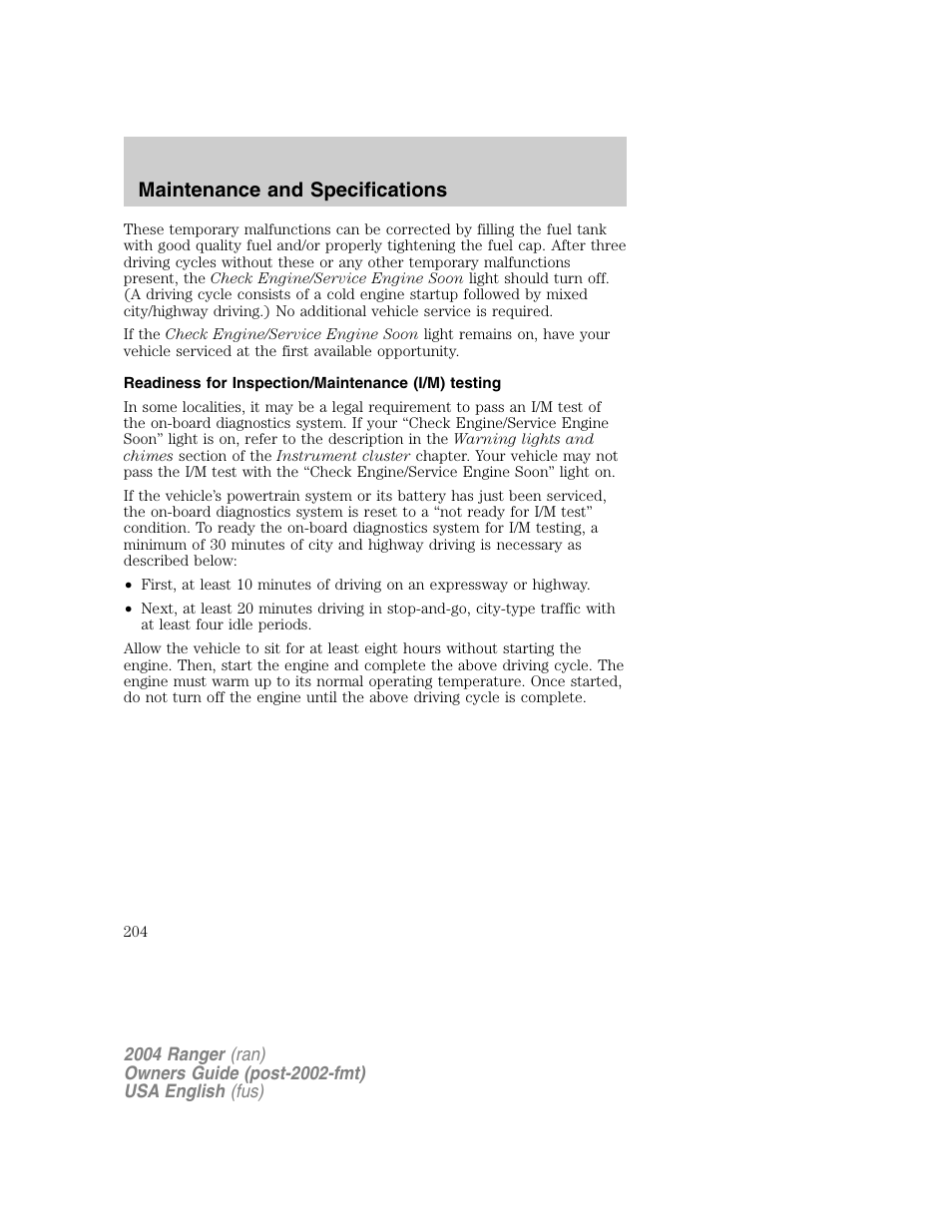 Maintenance and specifications | FORD 2004 Ranger v.1 User Manual | Page 204 / 248