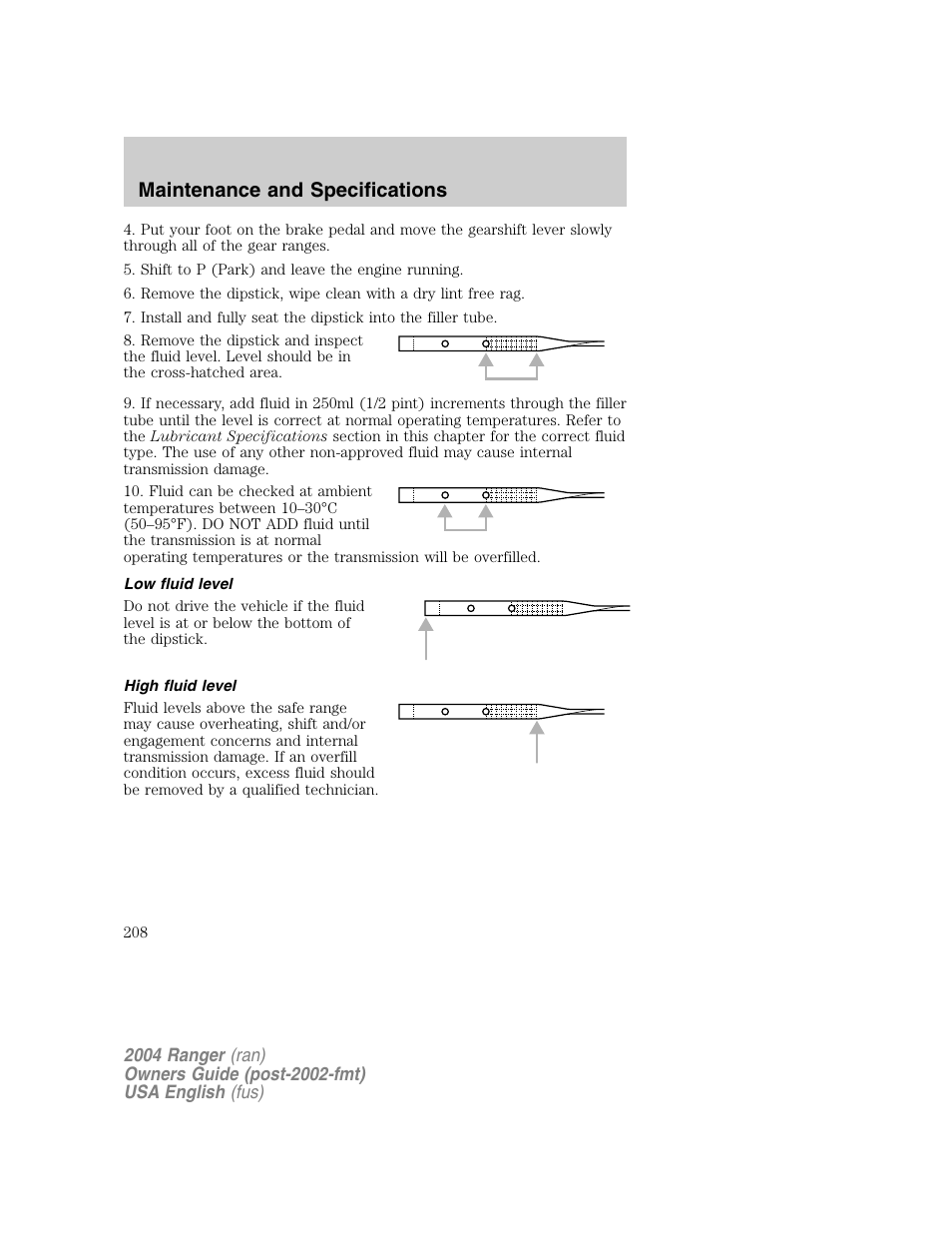 Maintenance and specifications | FORD 2004 Ranger v.1 User Manual | Page 208 / 248