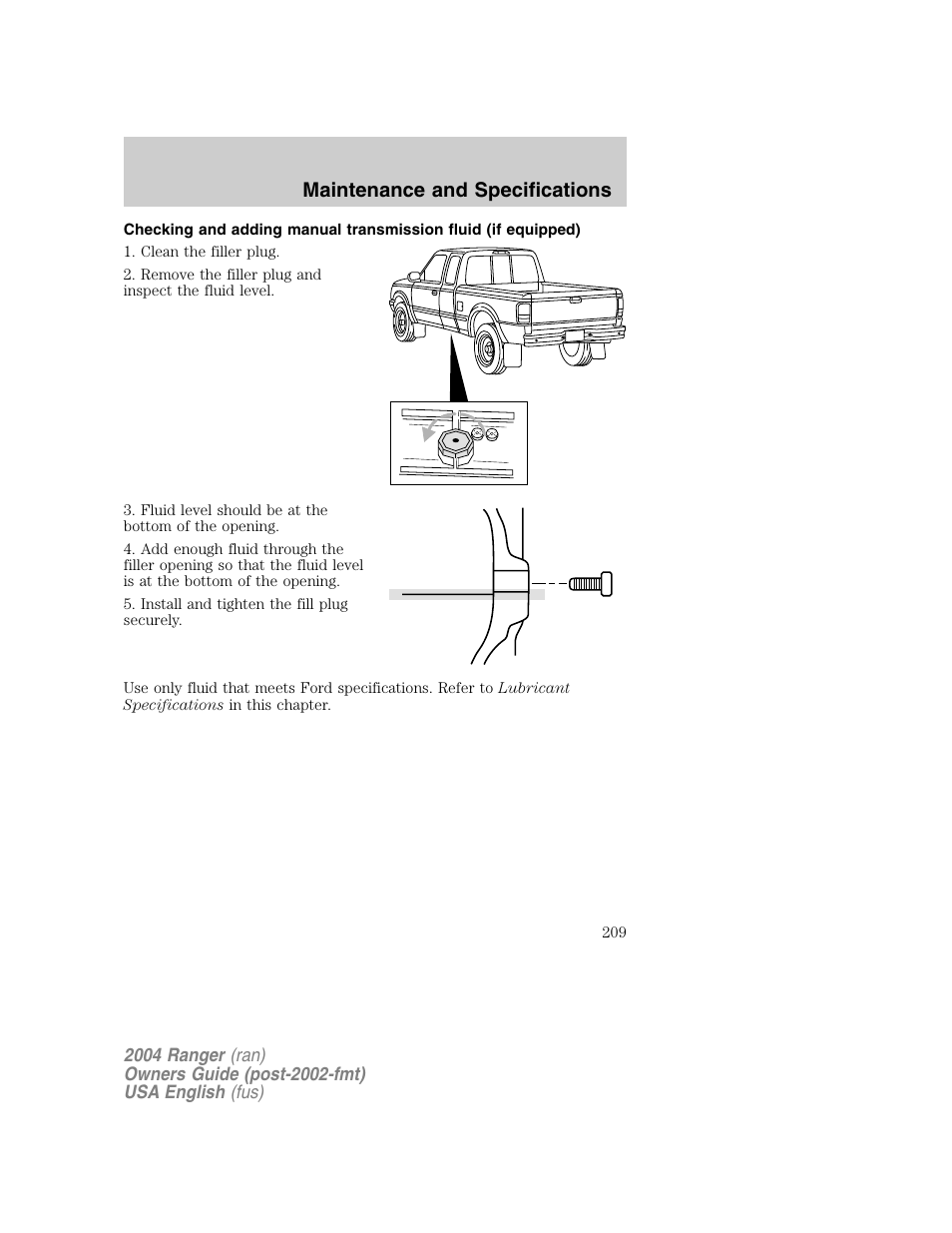 Maintenance and specifications | FORD 2004 Ranger v.1 User Manual | Page 209 / 248