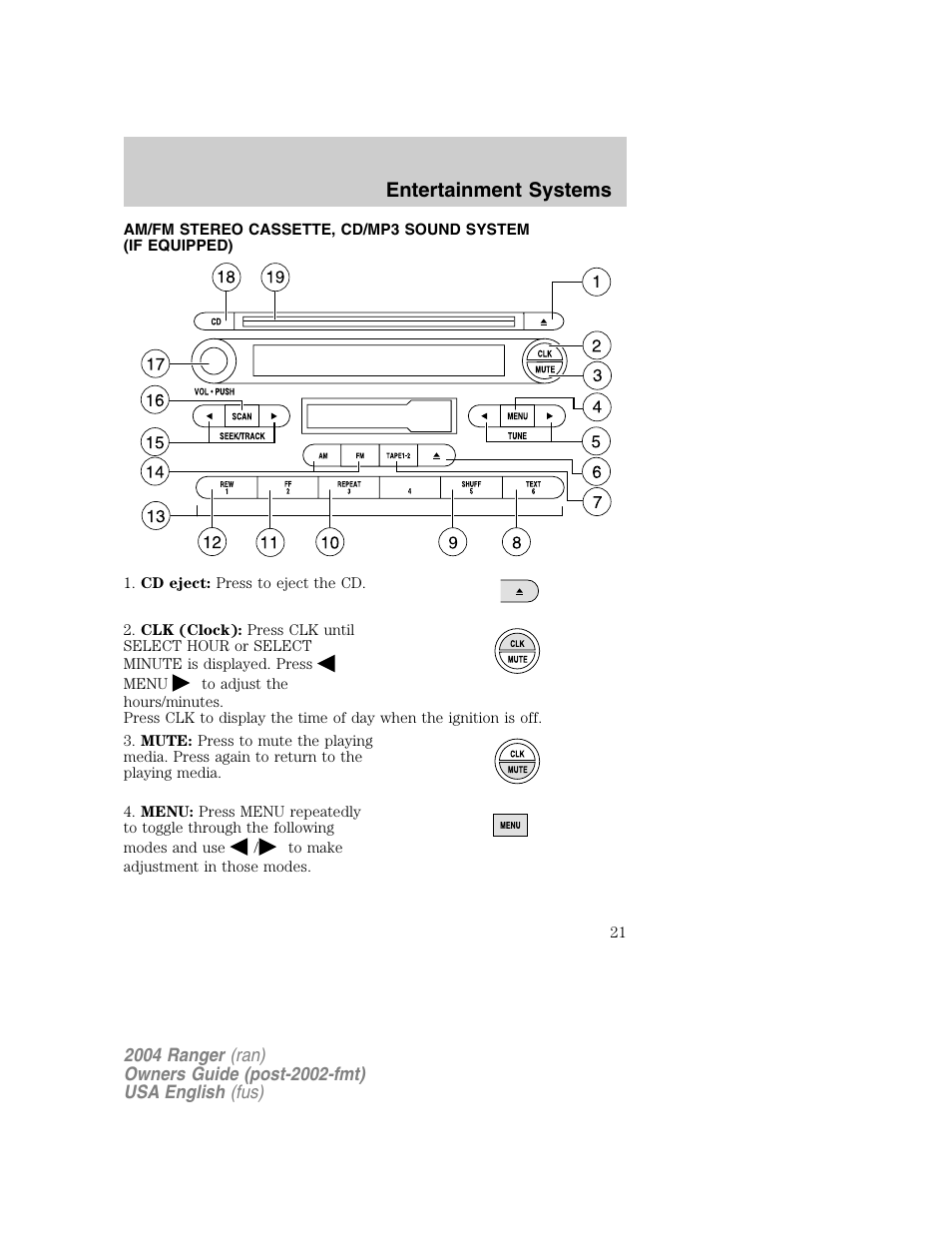 Entertainment systems | FORD 2004 Ranger v.1 User Manual | Page 21 / 248