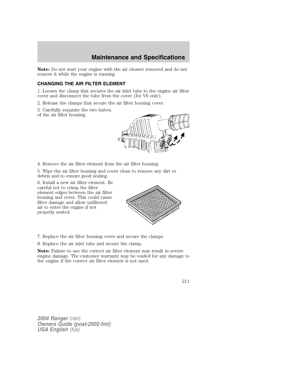 Maintenance and specifications | FORD 2004 Ranger v.1 User Manual | Page 211 / 248