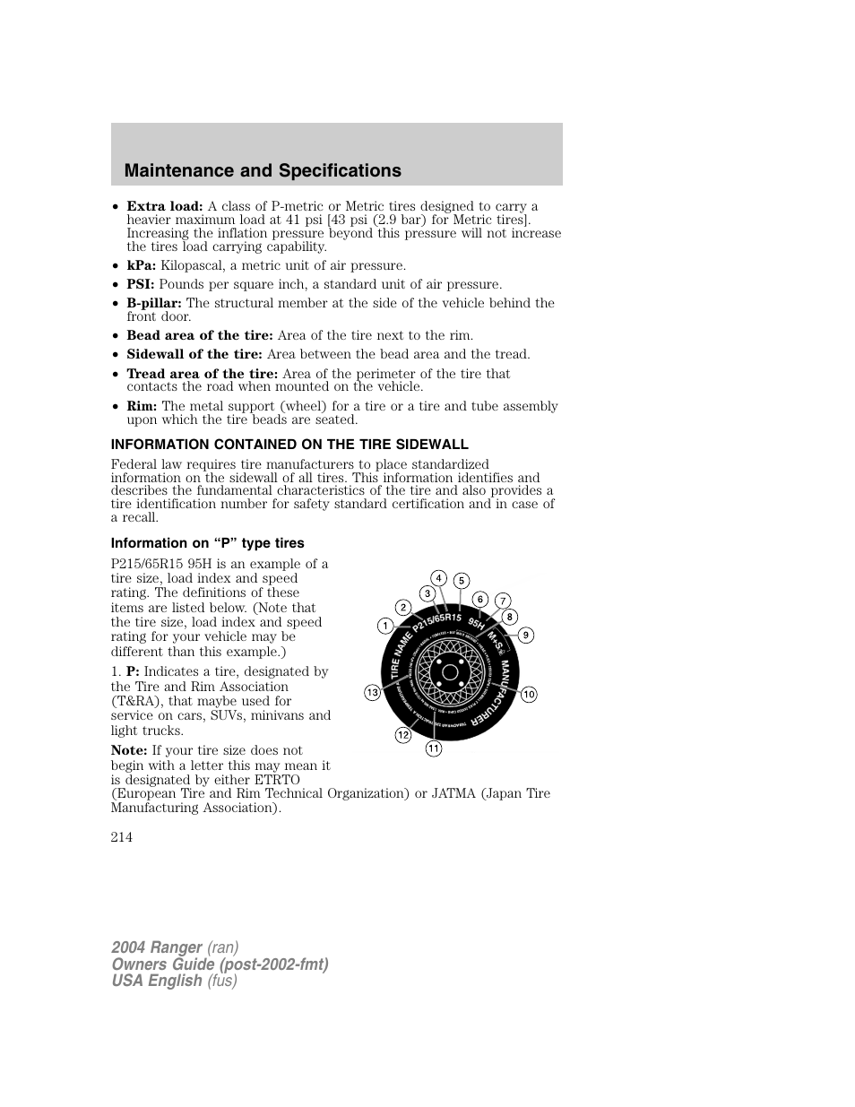 Maintenance and specifications | FORD 2004 Ranger v.1 User Manual | Page 214 / 248