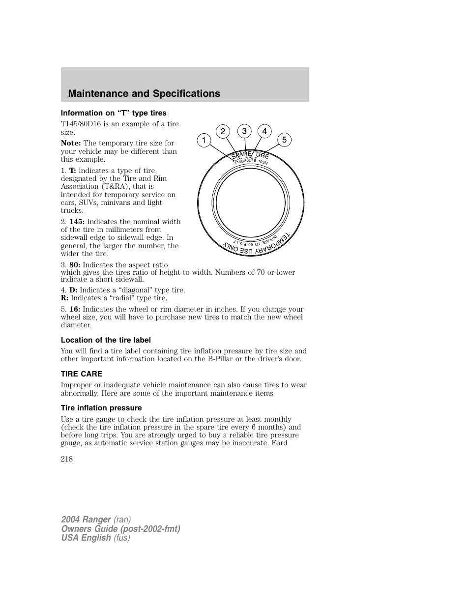 Maintenance and specifications | FORD 2004 Ranger v.1 User Manual | Page 218 / 248