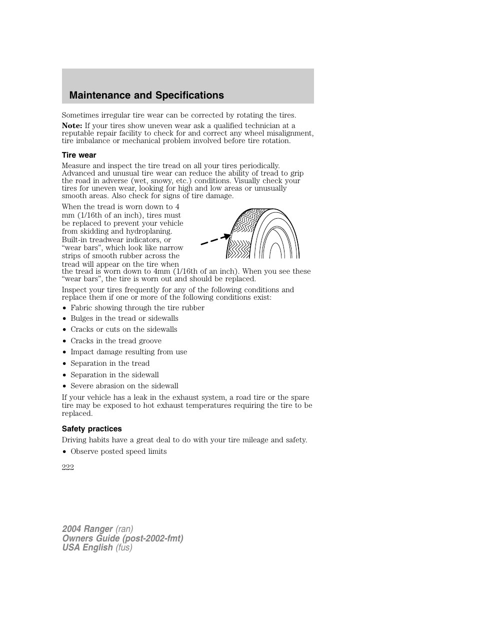 Maintenance and specifications | FORD 2004 Ranger v.1 User Manual | Page 222 / 248