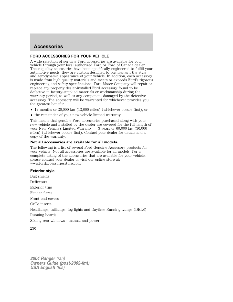 Accessories | FORD 2004 Ranger v.1 User Manual | Page 236 / 248