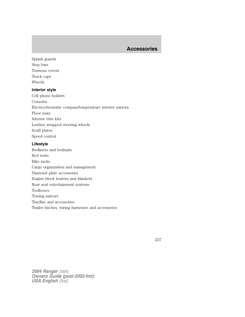 Accessories | FORD 2004 Ranger v.1 User Manual | Page 237 / 248