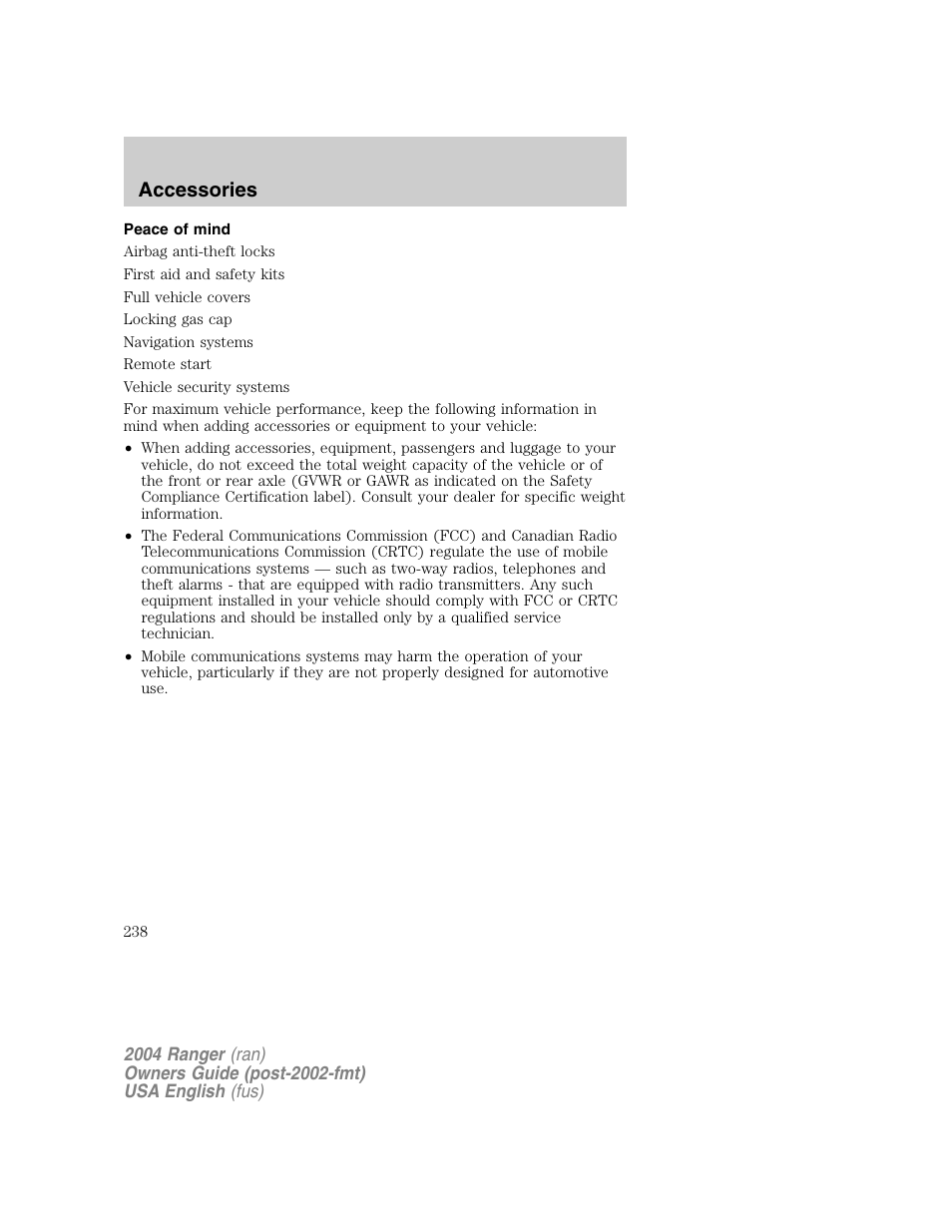 Accessories | FORD 2004 Ranger v.1 User Manual | Page 238 / 248