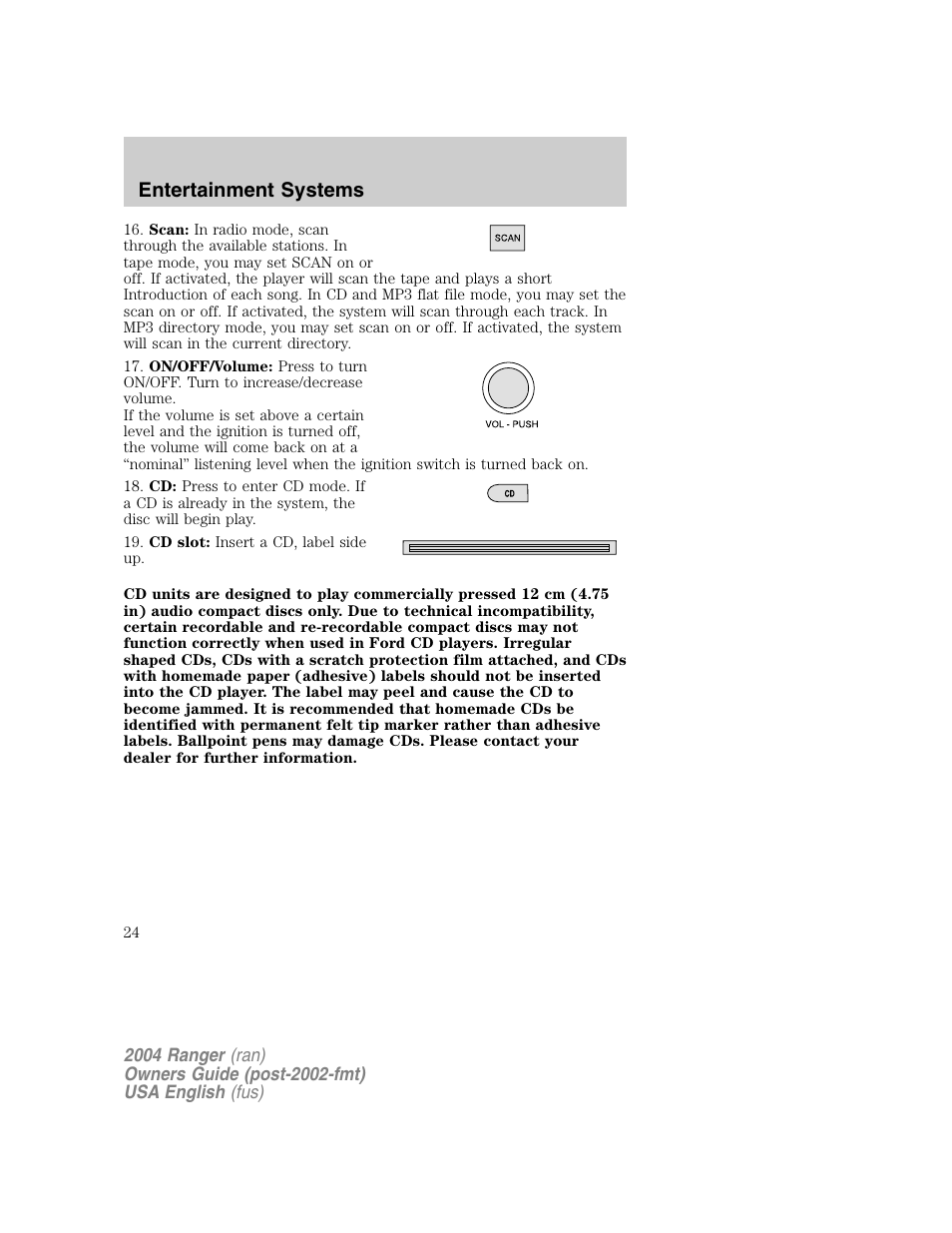 Entertainment systems | FORD 2004 Ranger v.1 User Manual | Page 24 / 248