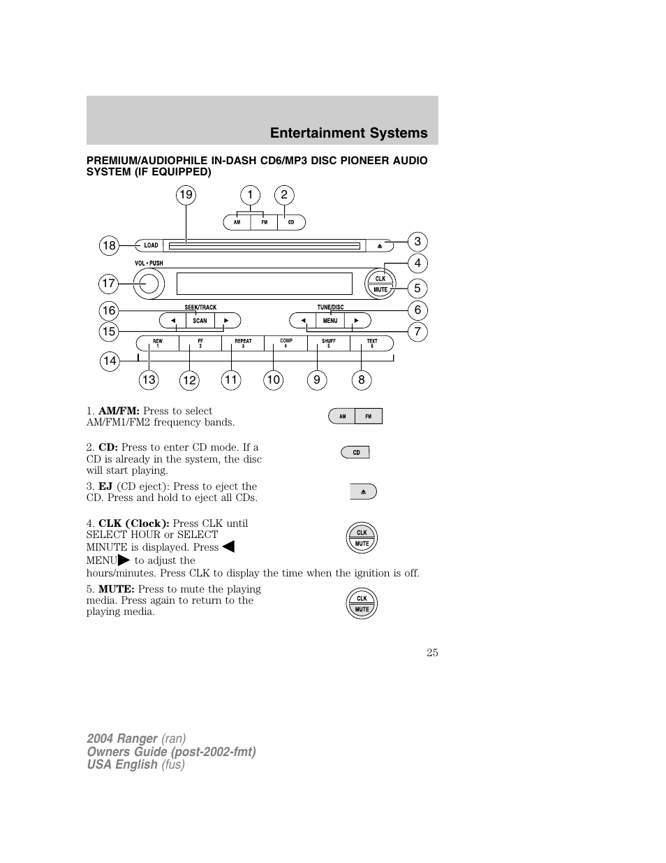 Entertainment systems | FORD 2004 Ranger v.1 User Manual | Page 25 / 248