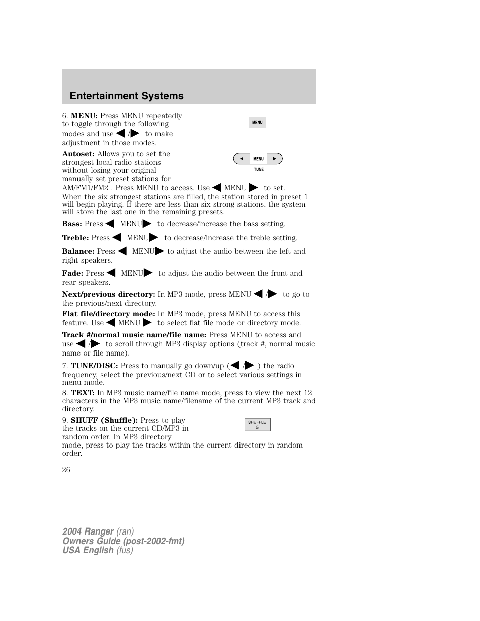 Entertainment systems | FORD 2004 Ranger v.1 User Manual | Page 26 / 248