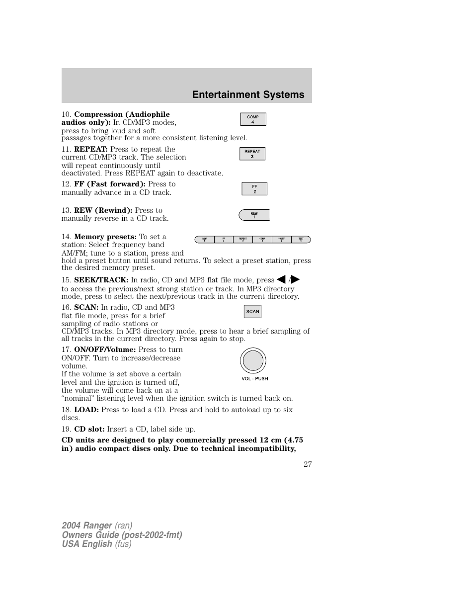 Entertainment systems | FORD 2004 Ranger v.1 User Manual | Page 27 / 248