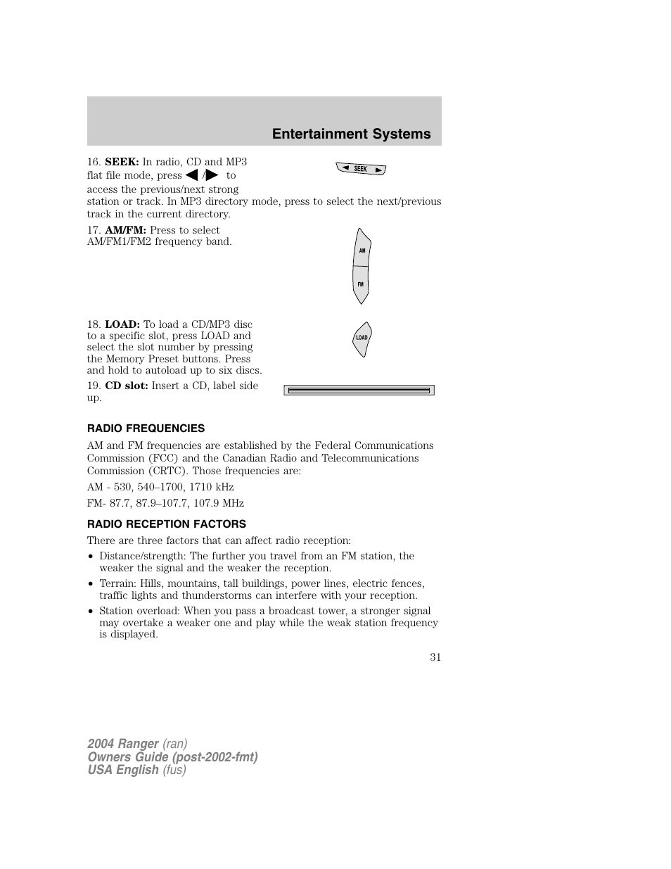 Entertainment systems | FORD 2004 Ranger v.1 User Manual | Page 31 / 248