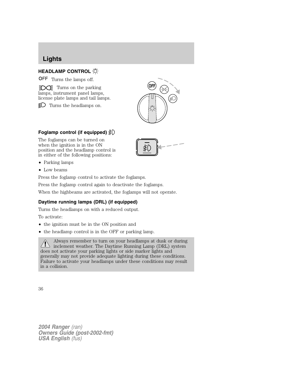 Lights | FORD 2004 Ranger v.1 User Manual | Page 36 / 248
