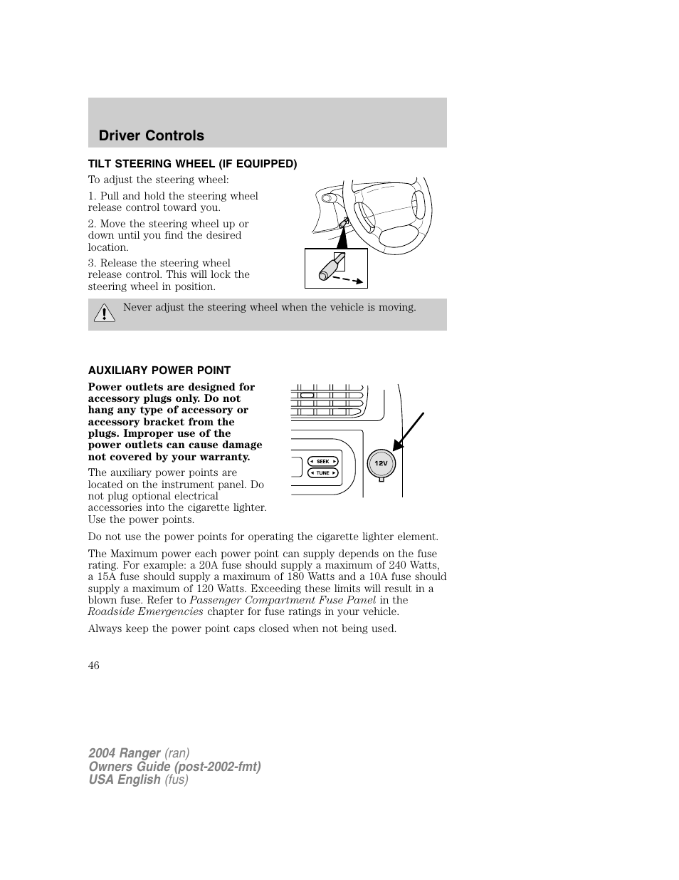 Driver controls | FORD 2004 Ranger v.1 User Manual | Page 46 / 248