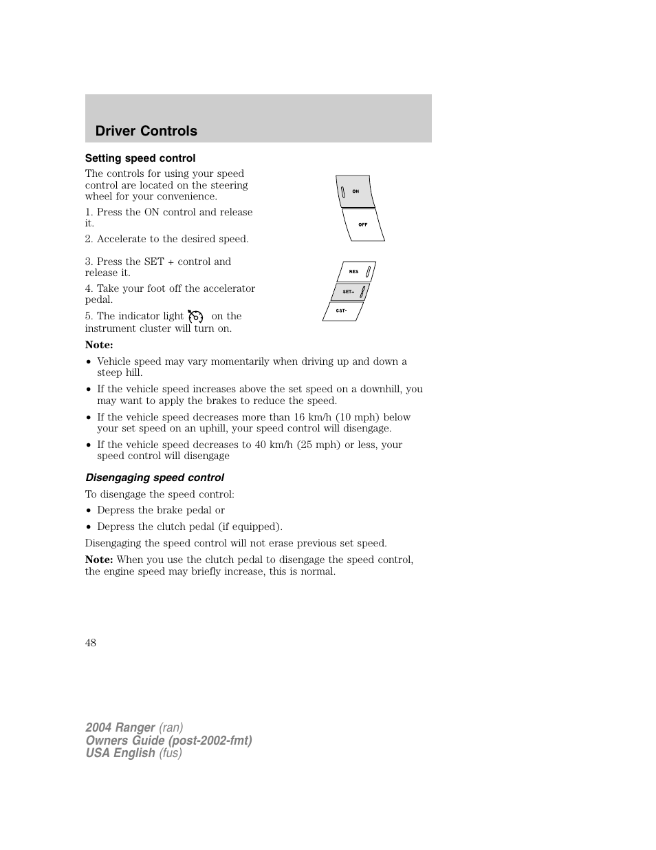 Driver controls | FORD 2004 Ranger v.1 User Manual | Page 48 / 248