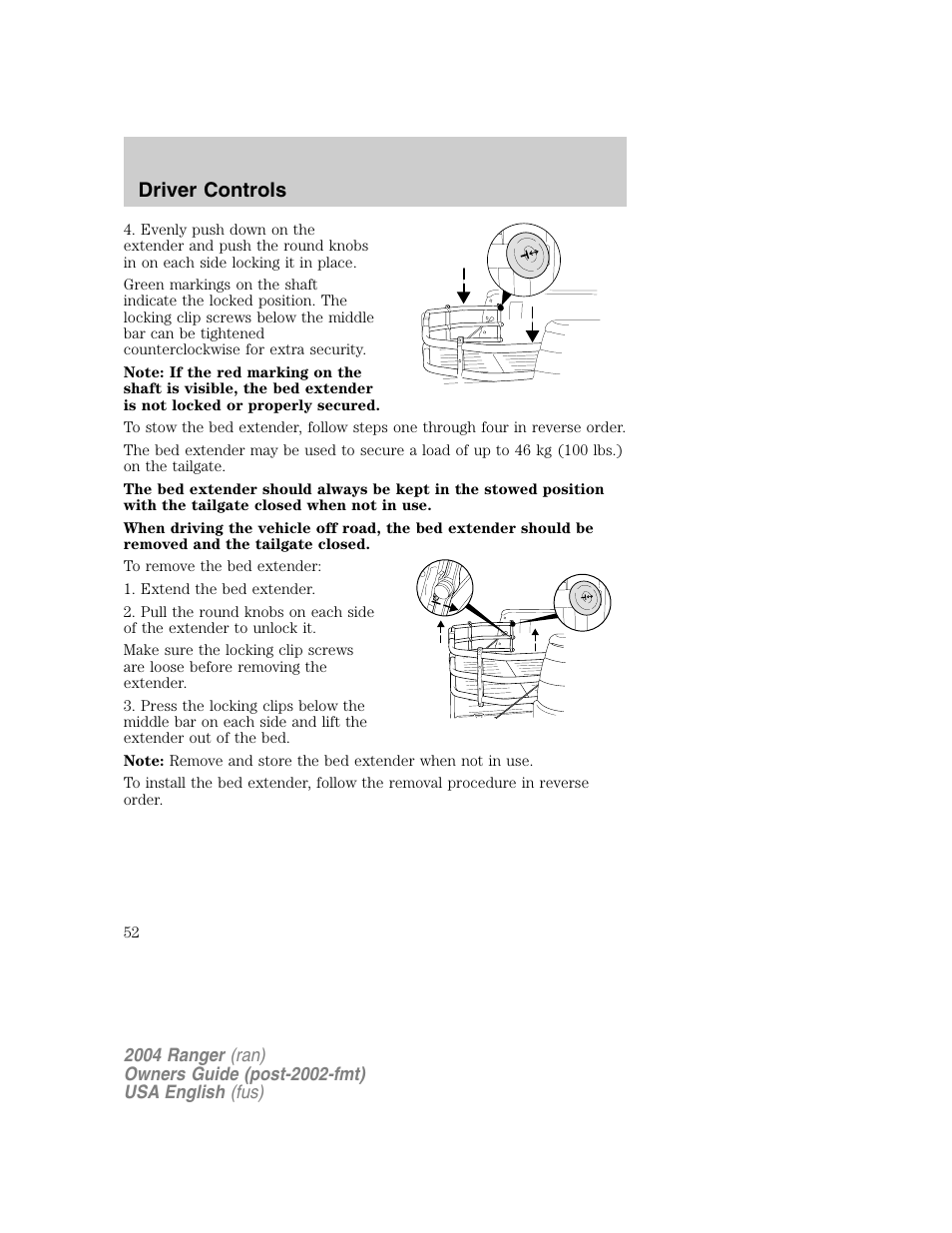 Driver controls | FORD 2004 Ranger v.1 User Manual | Page 52 / 248