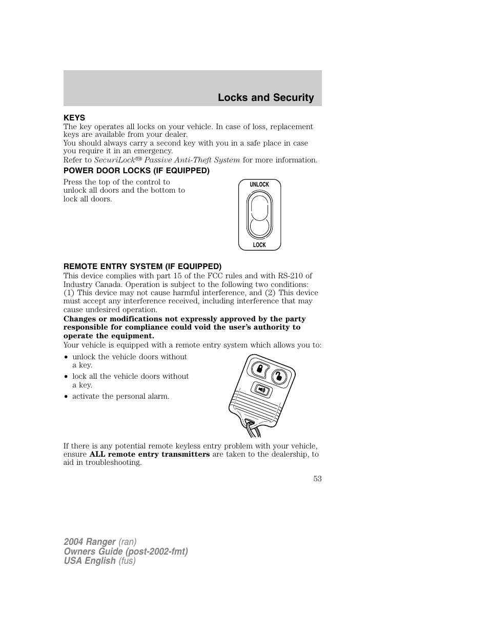 Locks and security | FORD 2004 Ranger v.1 User Manual | Page 53 / 248