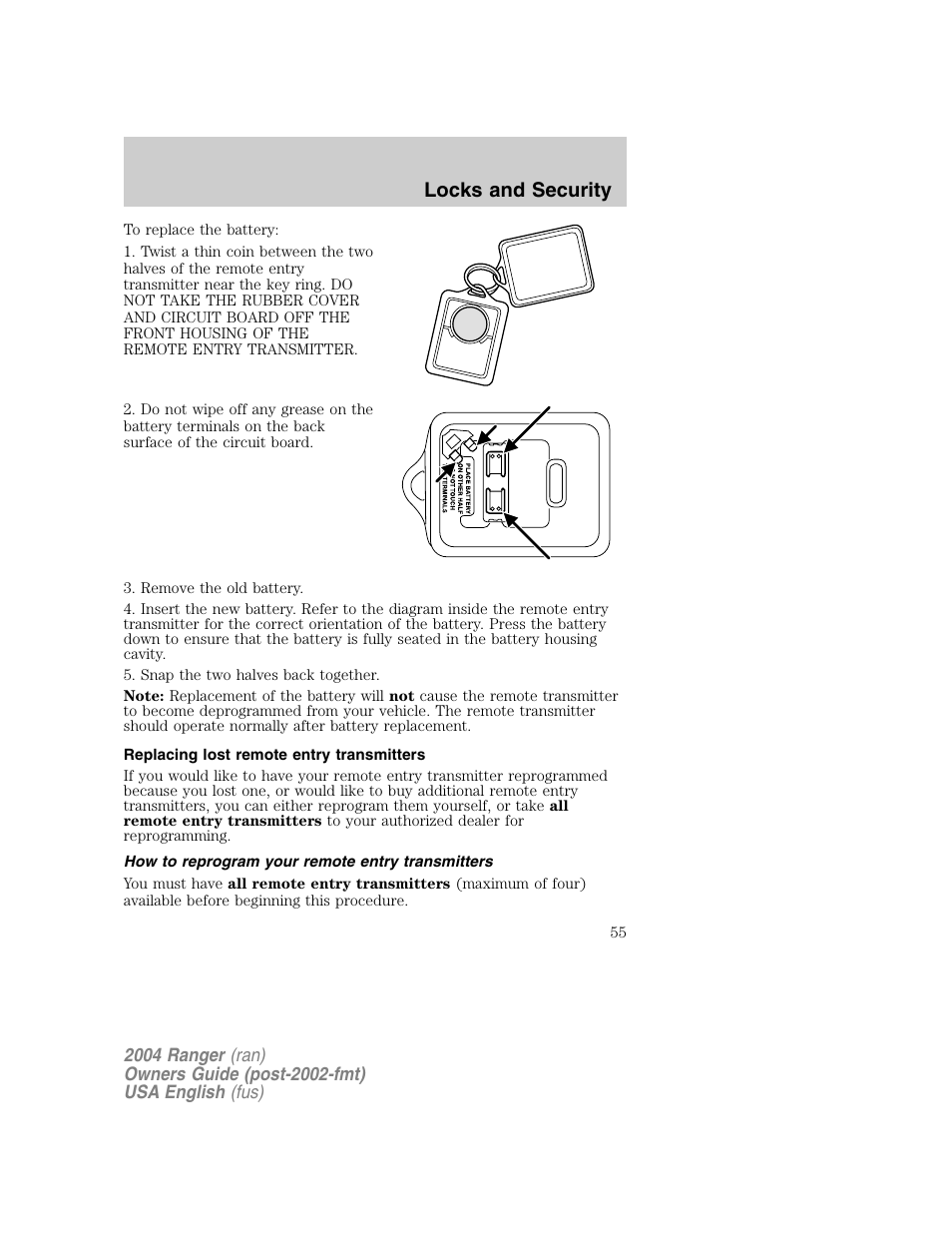 Locks and security | FORD 2004 Ranger v.1 User Manual | Page 55 / 248