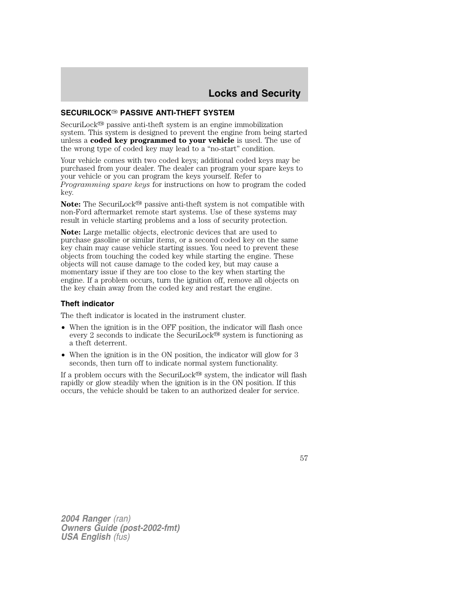 Locks and security | FORD 2004 Ranger v.1 User Manual | Page 57 / 248