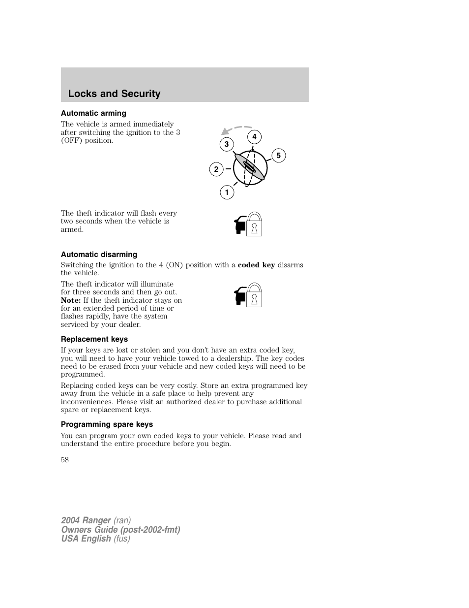 Locks and security | FORD 2004 Ranger v.1 User Manual | Page 58 / 248