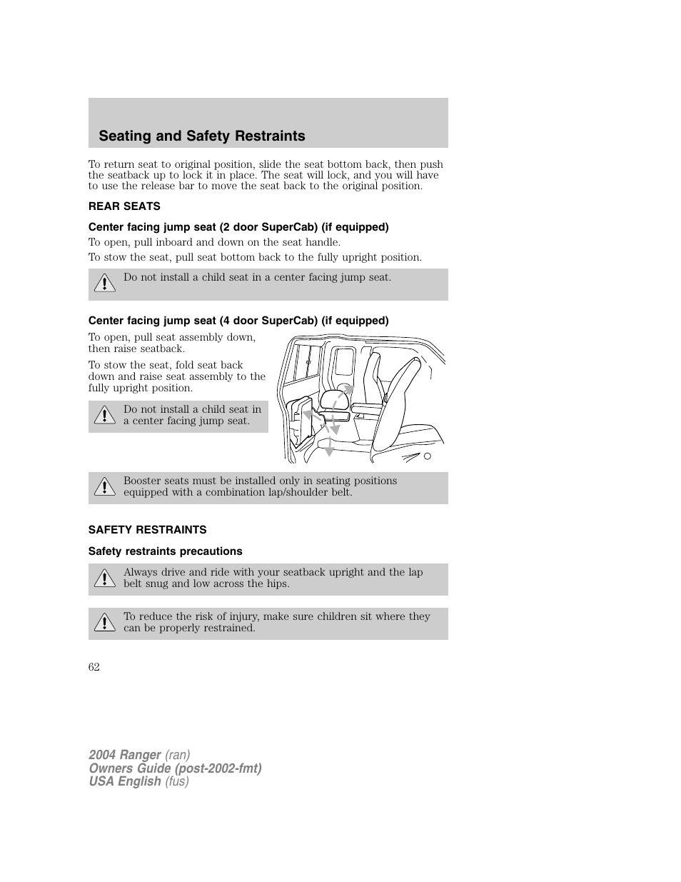 Seating and safety restraints | FORD 2004 Ranger v.1 User Manual | Page 62 / 248