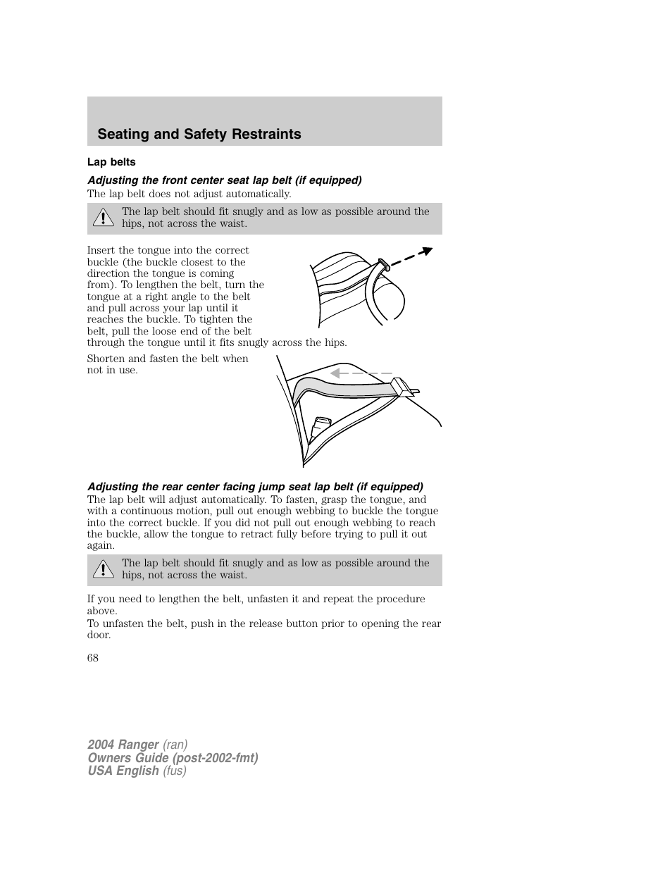 Seating and safety restraints | FORD 2004 Ranger v.1 User Manual | Page 68 / 248