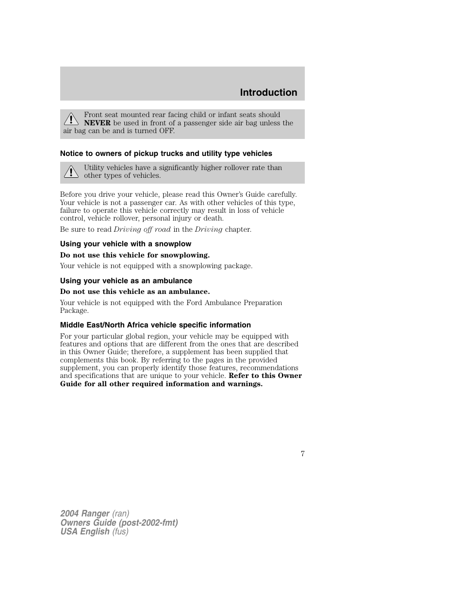 Introduction | FORD 2004 Ranger v.1 User Manual | Page 7 / 248