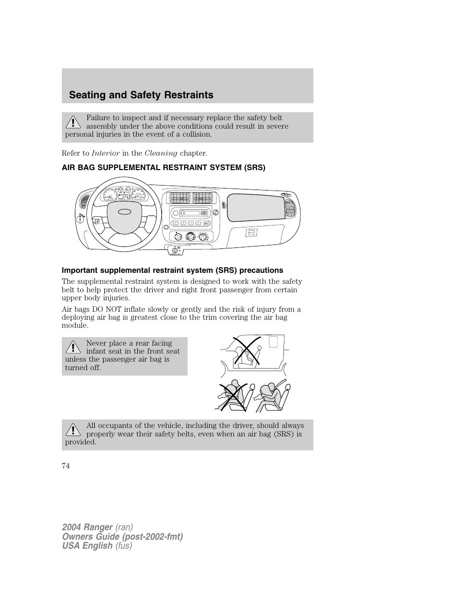 Seating and safety restraints | FORD 2004 Ranger v.1 User Manual | Page 74 / 248